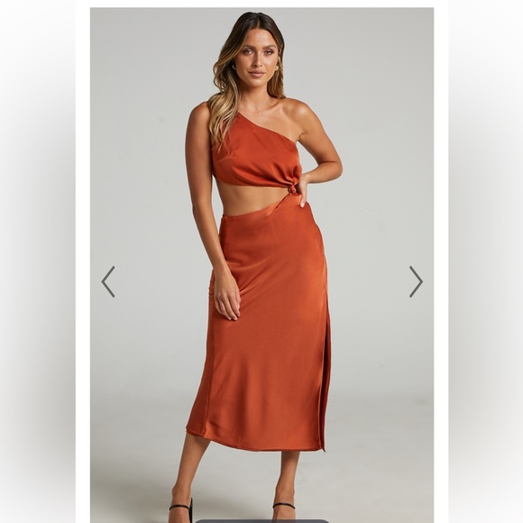 One shoulder dress with slide split - rust - Picture 2 of 4